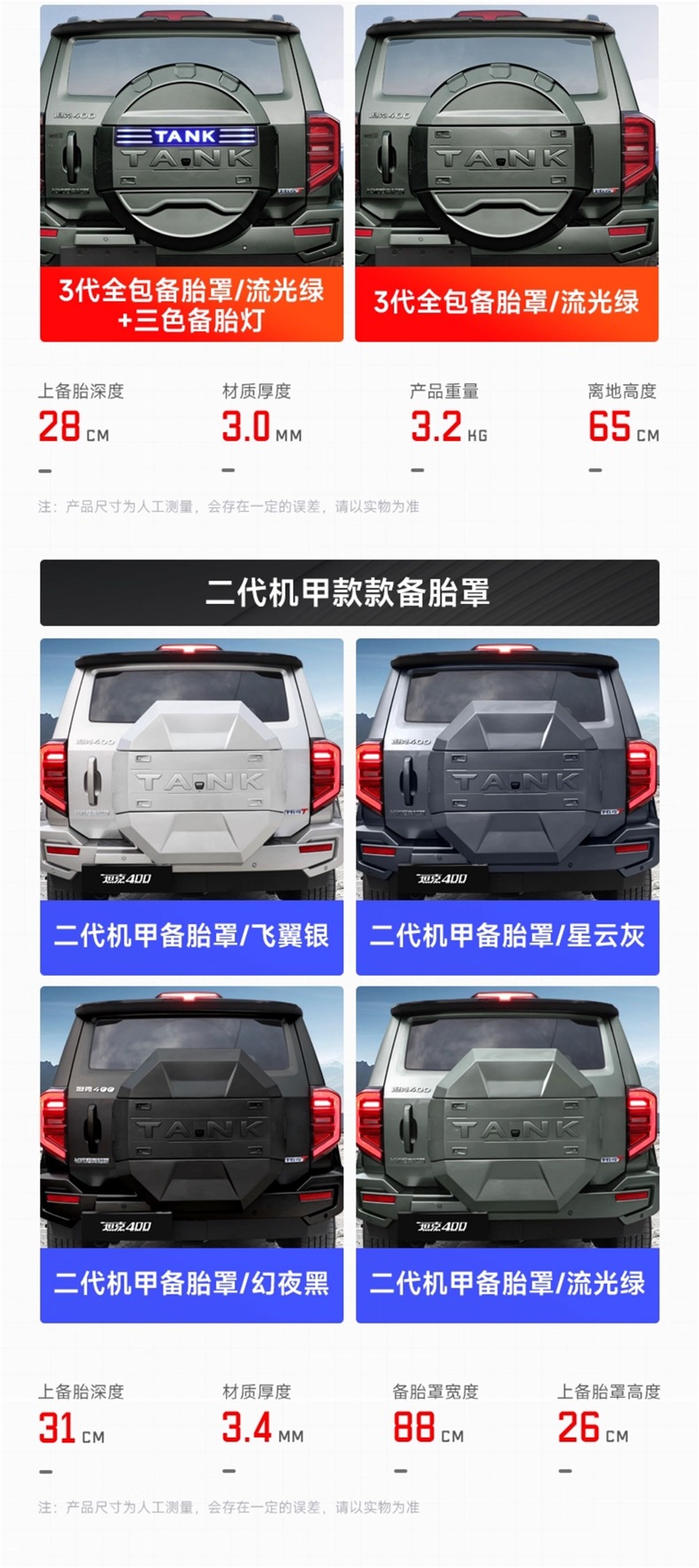 Tank 400Hi4T Spare Tire Cover with Light Mecha Third Generation All-Inclusive Tire Protective Cover Original Color Off-Road Special Accessories
