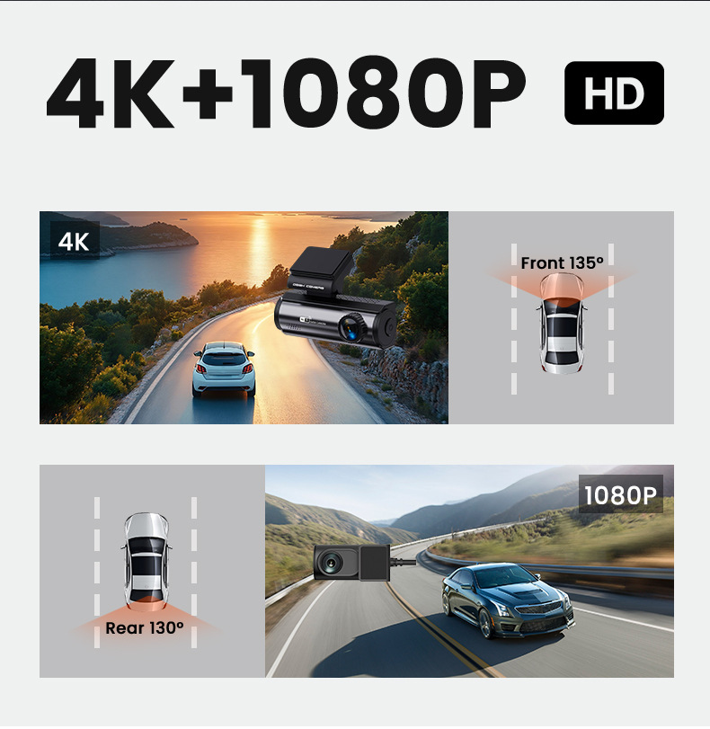 New 3.2inch Hd 4K+1080P Driving Recorder Front and Rear Dual Recording Night Vision Hd Car Recorder Wif