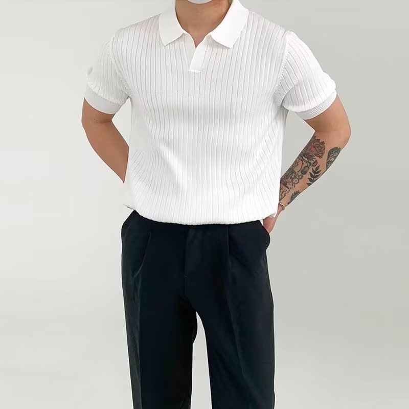 Poloシャツの男性の韓国版の潮流は襟のtシャツの男性の半袖をめくって軽く熟しています。