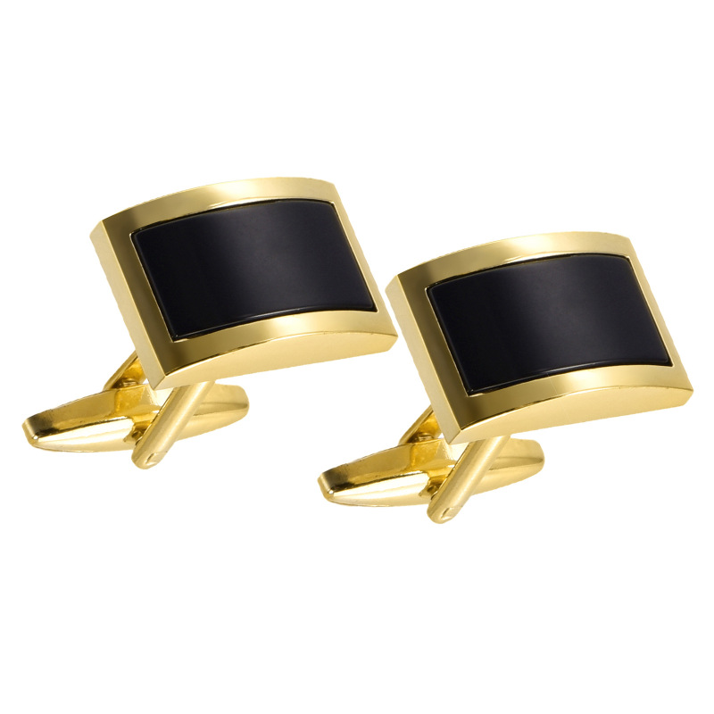 Cross-Border men's business high-end K gold black agate curved French cufflinks shirt formal suit cufflinks cufflinks