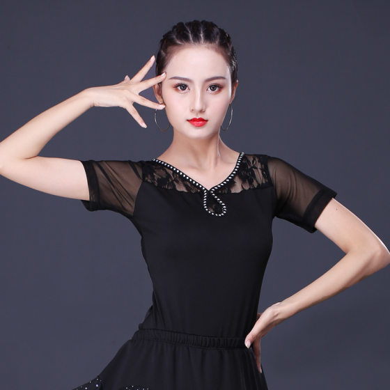 Latin dance clothing female adult 2019 New Latin dance skirt top dance clothes practice clothes dancing short sleeve top