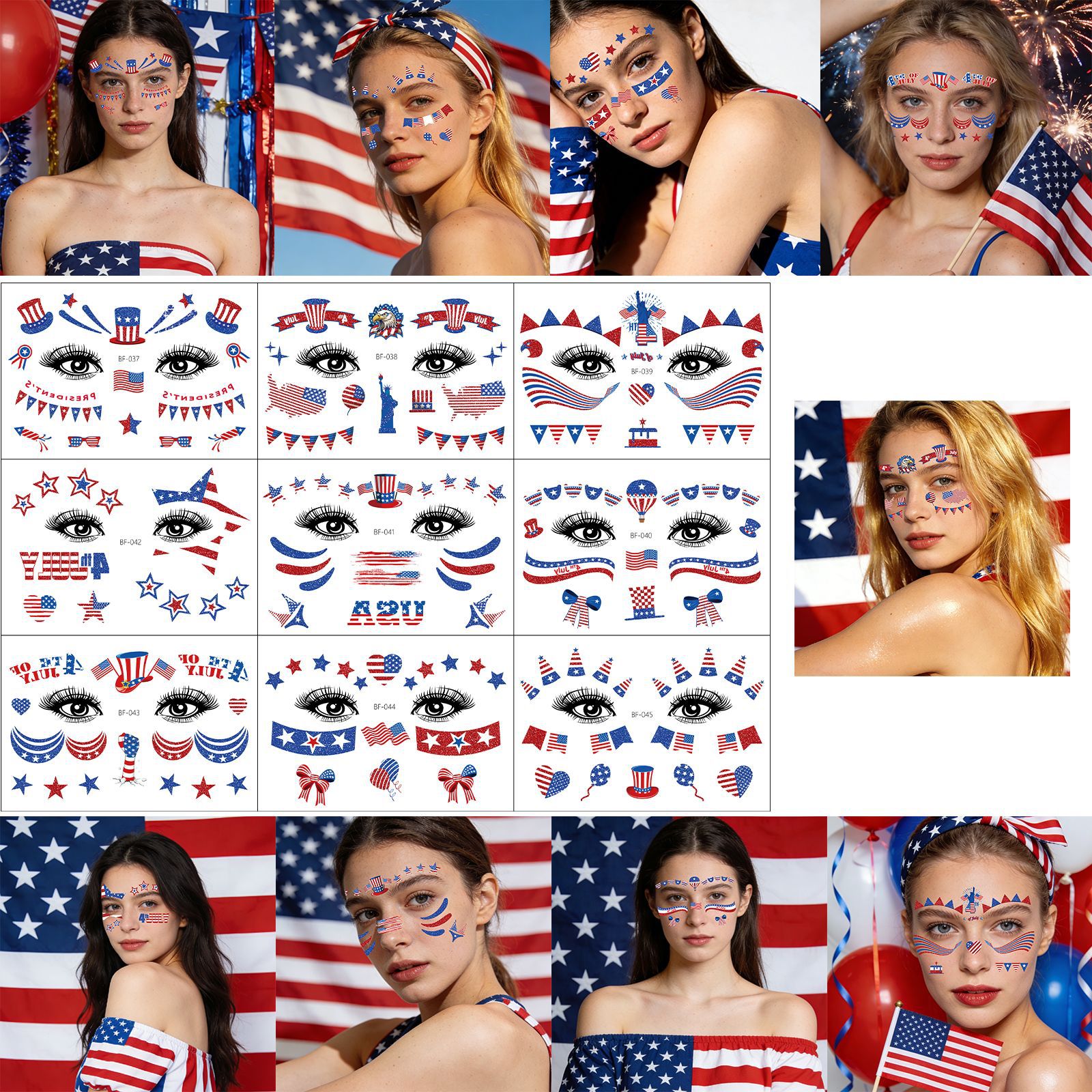 Tatuajes Temporales Faciales del Día de la Independencia 250 Aniversario de Papel de Transferencia de Agua Impermeables