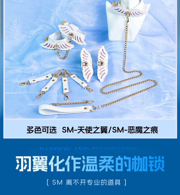 Jiuai SM Angel Wings Bondage Set with Handcuffs, Collar and PU Leather Accents — detail image 2