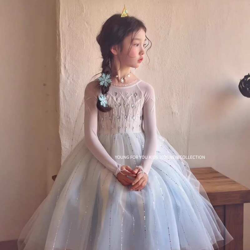 2026 New Model White Elsa Frozen Princess Dress Fairy Dress Mesh Cape High-End Birthday Gown 2026 New Model White Elsa Frozen Princess Dress Fairy Dress Mesh Cape High-End Birthday Gown