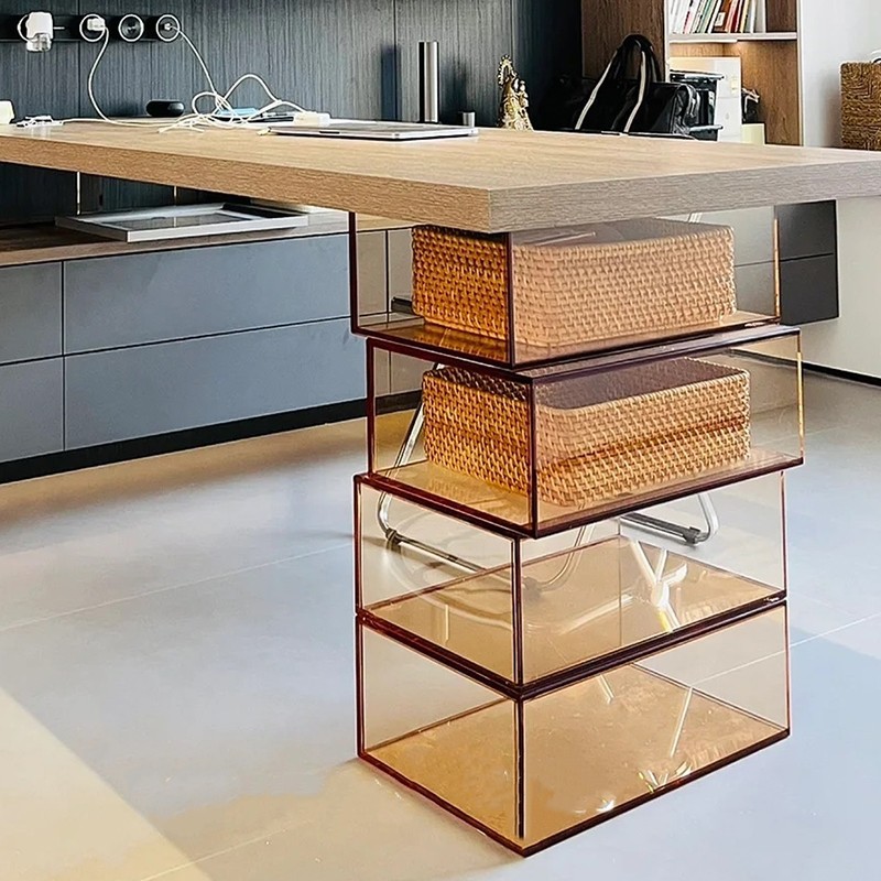 透明茶色渐变储物盒子餐桌亚克力桌腿支架茶几支撑脚置物岛台桌角