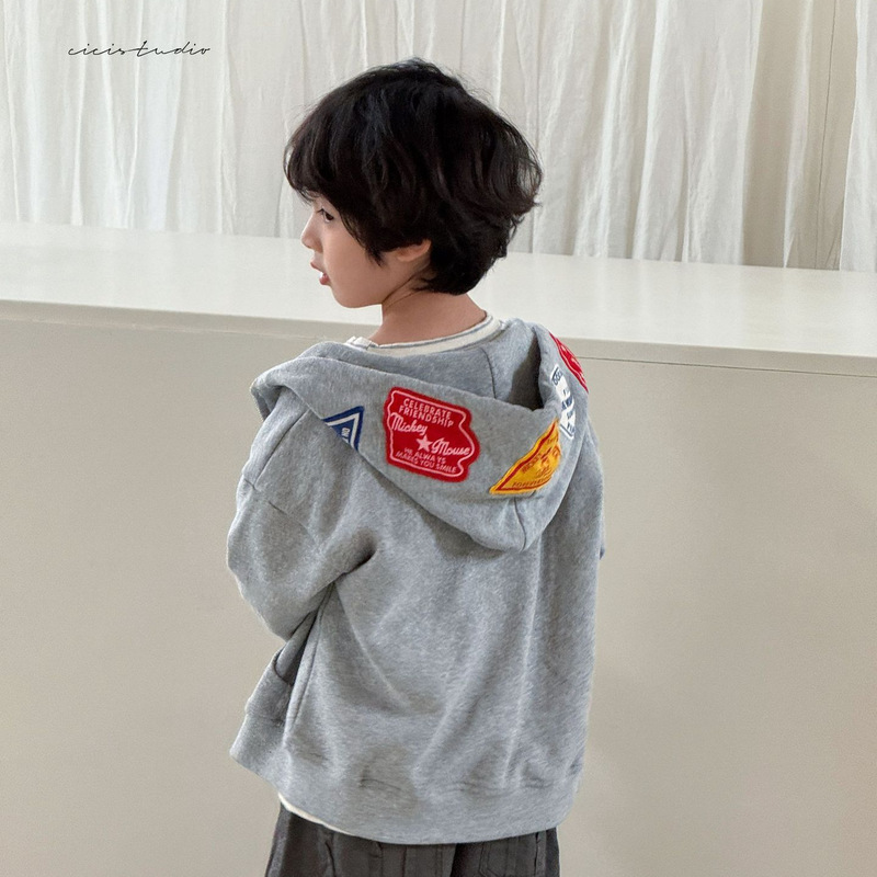 Children's Spring Korean-Style Hooded Zip-Up Sweatshirt for Boys and Girls, Casual Loose Sweatshirt, Versatile Top Jacket