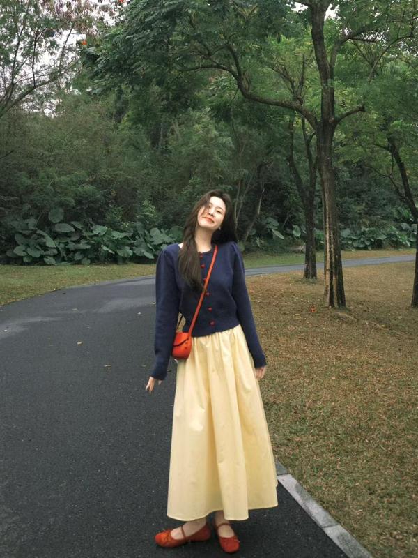 小个子半身裙女2025秋季a字裙百搭松紧腰中长裙设计感显瘦裙套装|undefined