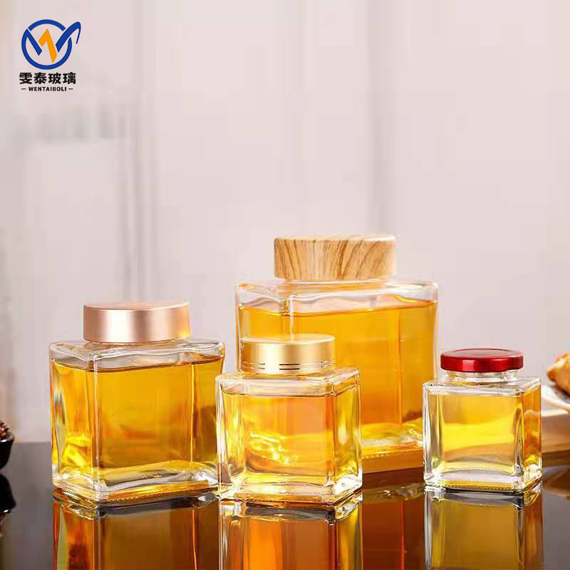 方形玻璃蜂蜜瓶大口扁方密封瓶喜蜜瓶伴手礼包装瓶酱菜果酱分装瓶