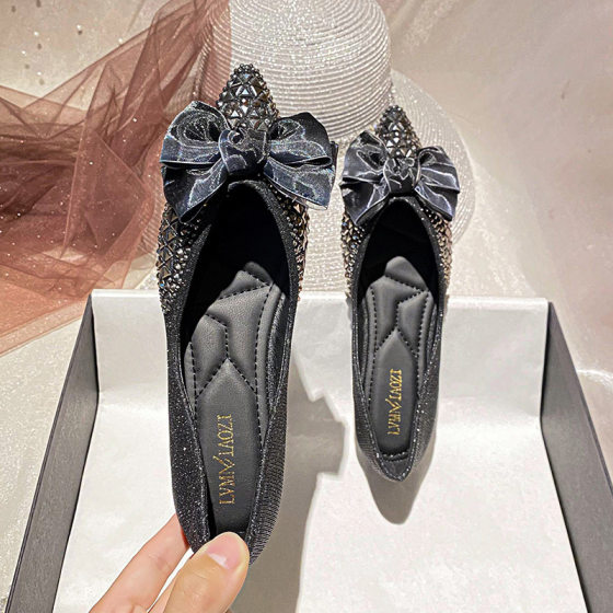 Rhinestone single-layer shoes for women's 2024 new bow full-diamond European and American women's shoes sweet style ladyshoes large size women's shoes 41-43