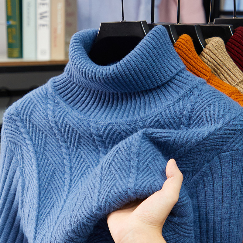 Autumn and Winter New High-Neck Knitwear Men's High-Lapel Jacquard Thickeneded Knitwear Loose Inner Knitted Bottoming Shirt