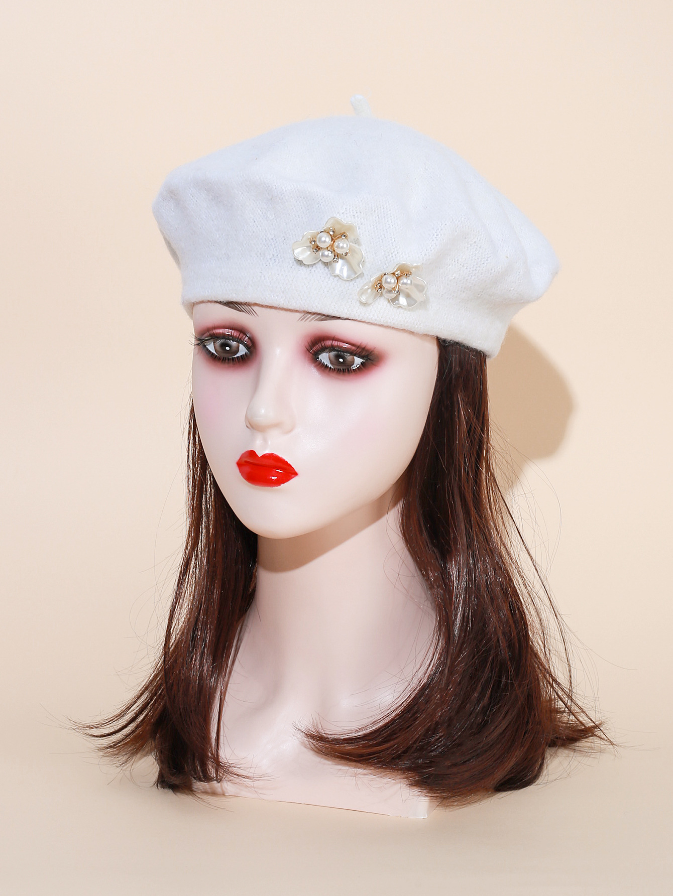 Women's spring retro beret with face enhancing small white duckbill cap painter's cap beret sweet all match octagonal hat_voghion.com