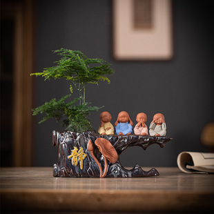 Purple Sand Little Monk Tea Pet Mini Colored Sand Pottery Four Little Monk Tea Set Accessories Succulent Flower Pot Decorative Ornaments