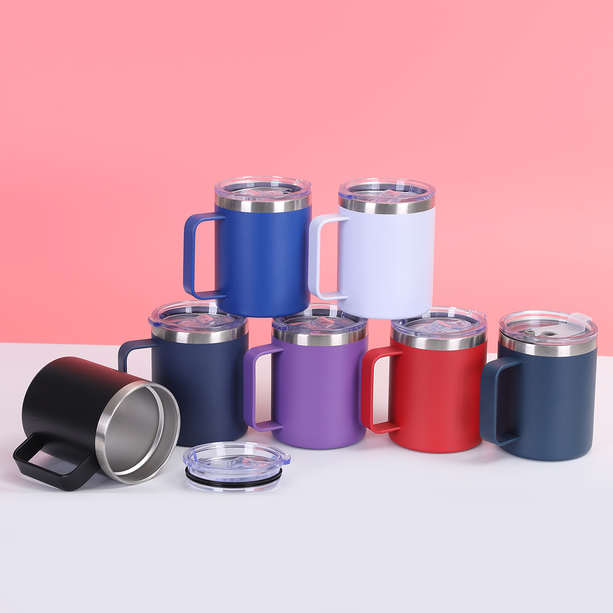 新款12oz手柄马克杯304不锈钢双层真空办公杯户外便携保温杯批发