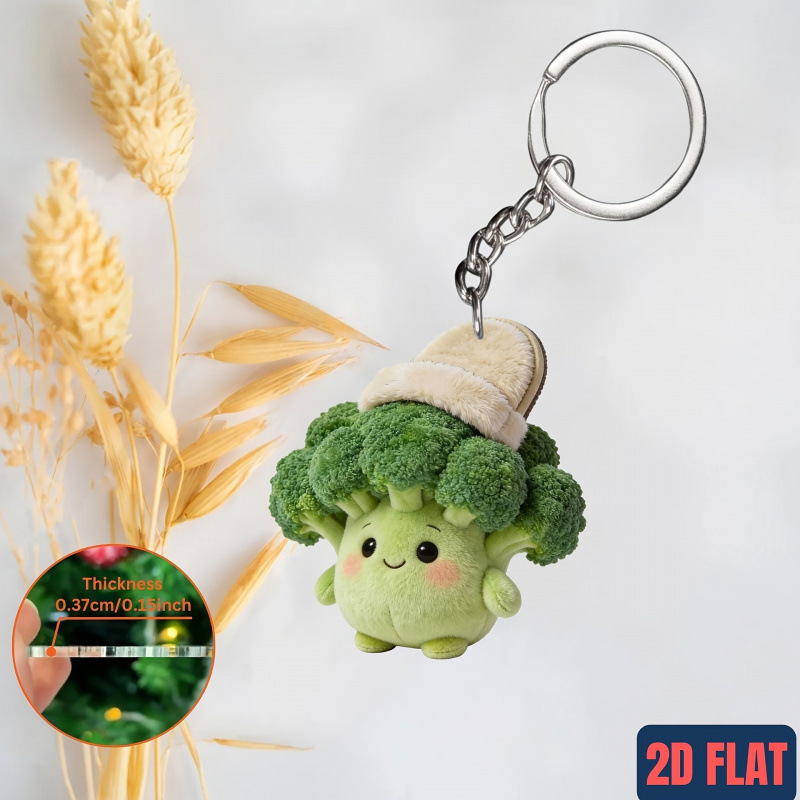 Colgante adornos lindos llaver verduras de brócoli transfronterizos 2D diseño gráfico acrílico adornos de automóviles fijos