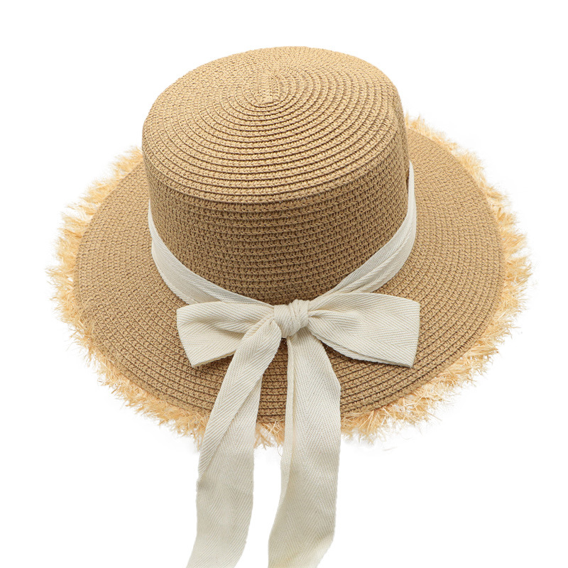 Holiday, Daily Occasion Straw Material Women's Cute Sweet Color Block Bowknot Wide Eaves Straw Hat