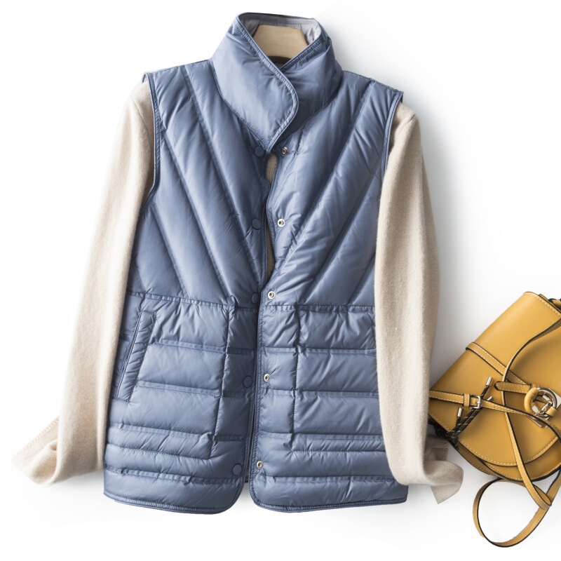 Cross-border Autumn and Winter New Double-sided Wear Lightweight Down Jacket Vest Women's Short Fashionable Simple Double-sided Wear Pressure Glue Vest
