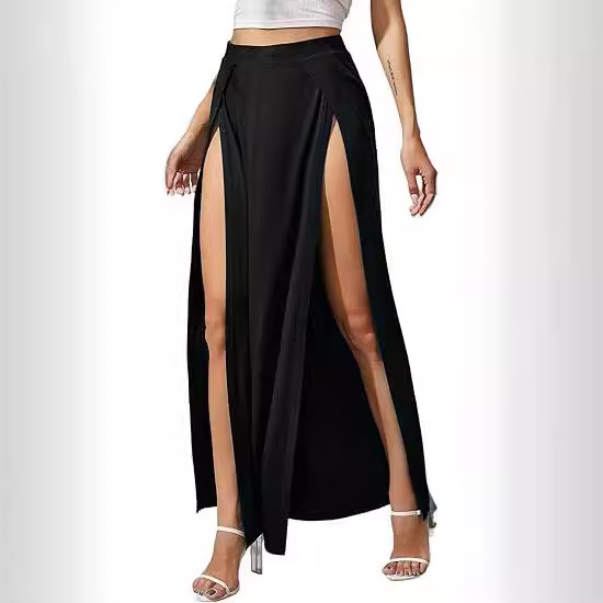 2024 Amazon European and American Women's Hot Sexy Irregular Skirt Modal Solid Color Banquet Dress Long Skirt