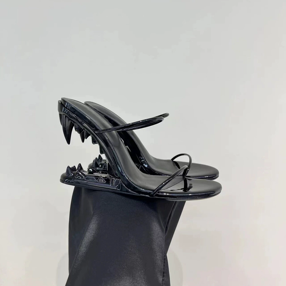 Металлические шлёпанцы на высоком каблуке женские, большие размеры 35–43, заострённый открытый носок