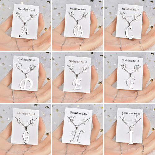 Ins Cross-border Foreign Trade Stainless Steel 26 English Letter Colorfast Charm Earrings Titanium Steel Accessory Set