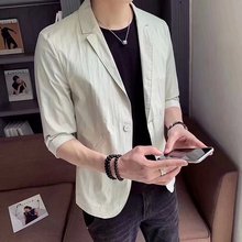 夏季七分袖西服男休闲韩版中袖小西装潮流薄款短袖外套修身防晒衣