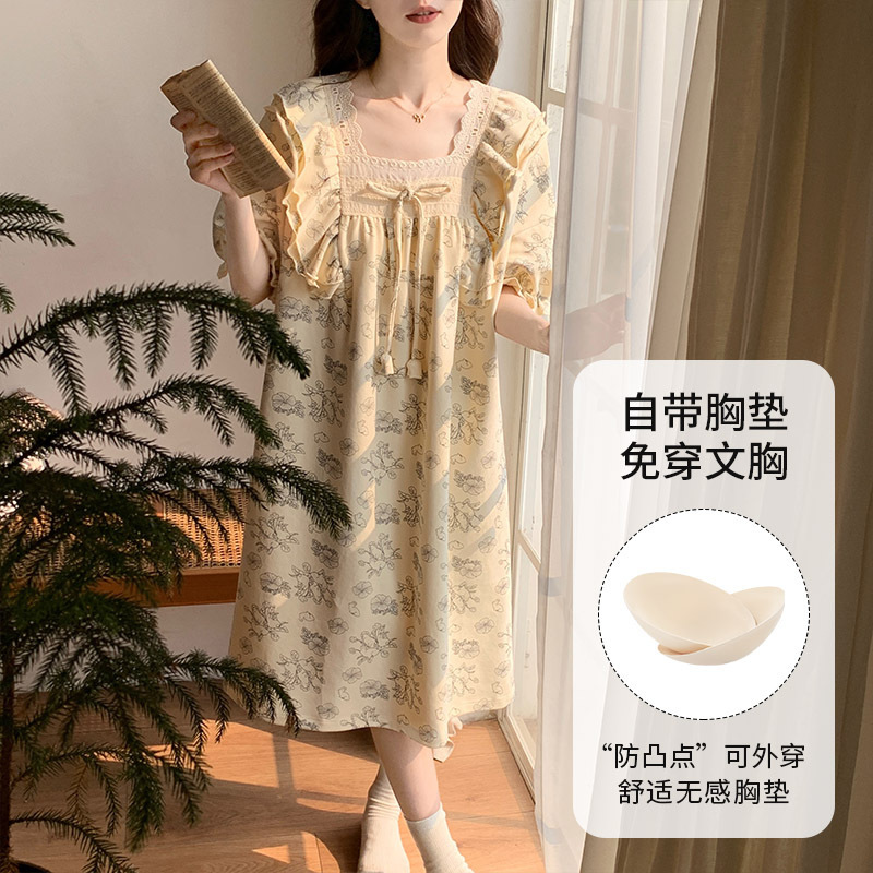 Palace Lace Pajamas Women's Summer Nightdress Doll Collar Can Wear 2025 New Loose plus size dress for Pregnant Women