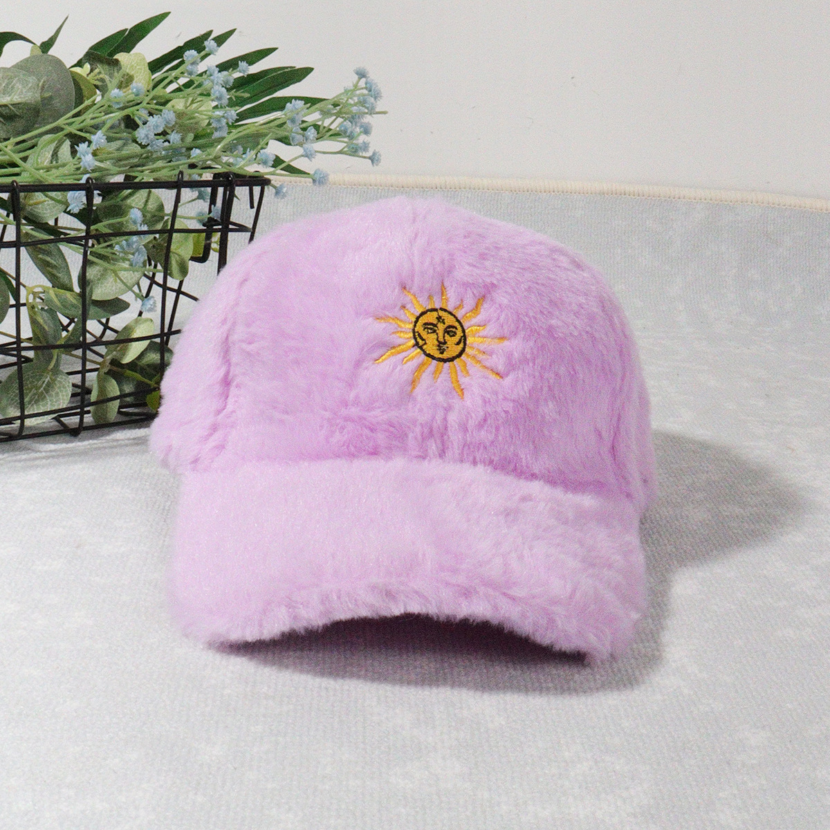 Unisex Plush baseball cap Sun embroidered duck hat Winter warm plush hat_voghion.com