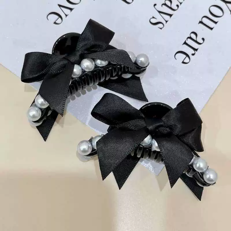 Hairgrip from pearl with bow, bangs, hairpins, crab pin, shark, Korean style, internet celebrity