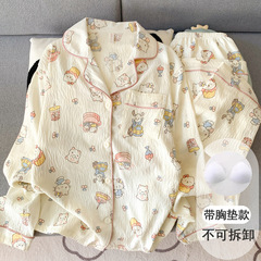 helloKitty带胸垫睡衣女款2025新款春秋季纯棉纱布可爱长袖家居服