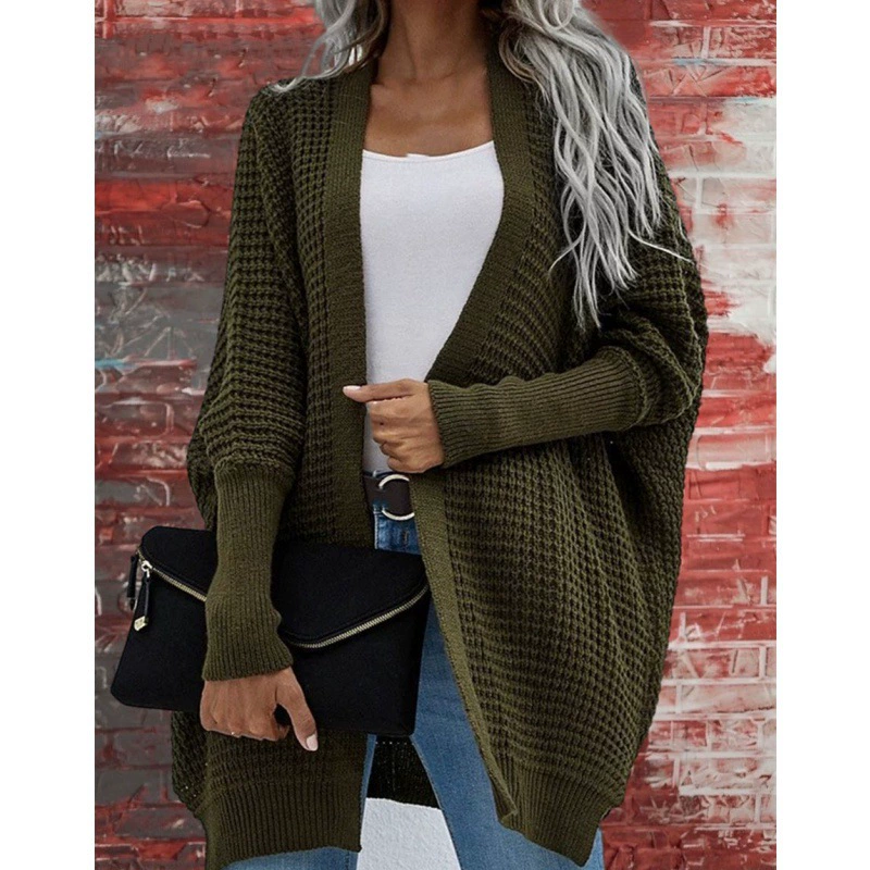Amazon Independent Station вязаный кардиган женский 2023 осень и зима новый свободный сплошной цвет с рукавом летучая мышь свитер пальто Женская мода