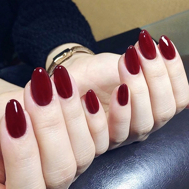 Foreign trade Short wear manicure wine red simple fingernail patch removable nails White finished product wholesale Foreign trade Short wear manicure wine red simple fingernail patch removable nails White finished product wholesale