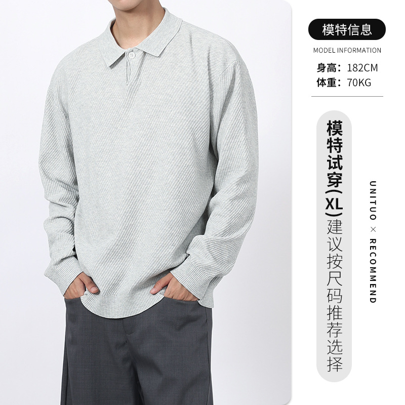 Lacer americano hombre casual versátil camiseta de punto otoño invierno con solapa polo camiseta de manga larga suéter de hombre chaqueta superior