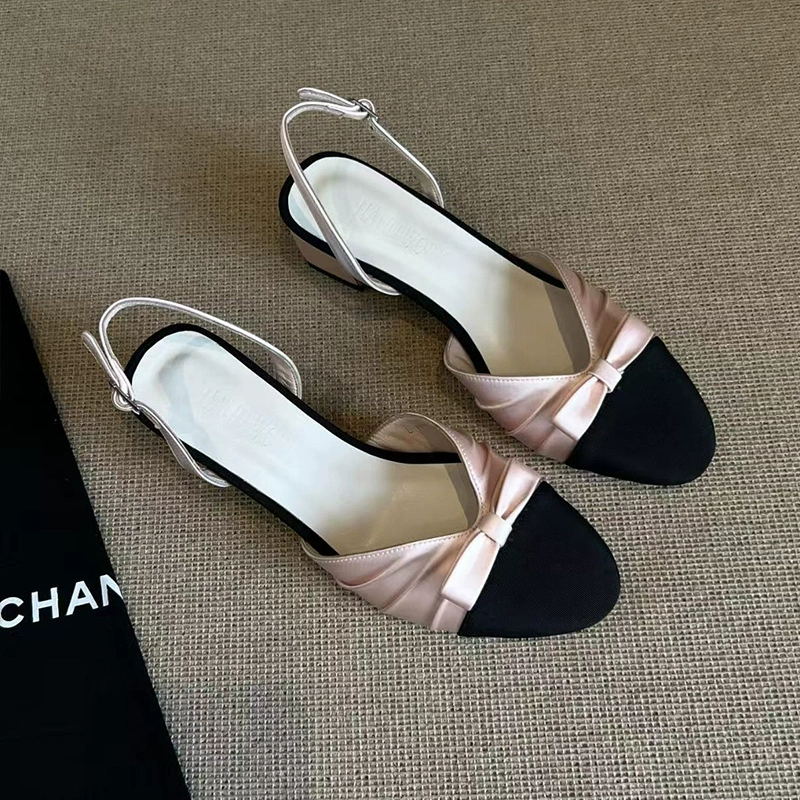 Пятно ~ Longxin тот же маленький ароматный ветер на толстом каблуке с надписью Baotou с сандалиями