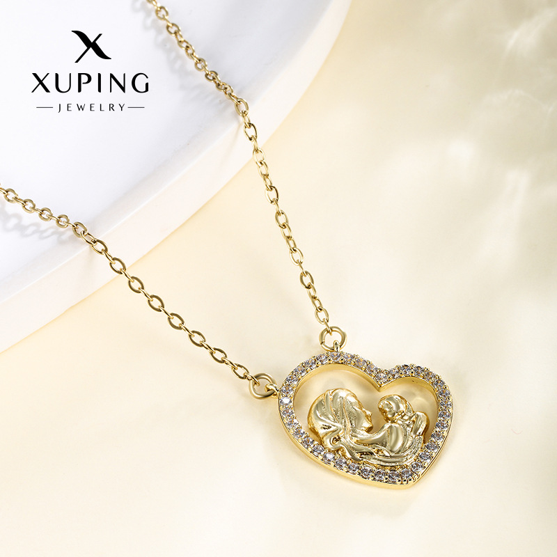 Xuping joyería collar en forma de corazón Europa y Estados Unidos personalidad cruzada collar de clavícula con colgante de diamante collar regalo del Día de la Madre