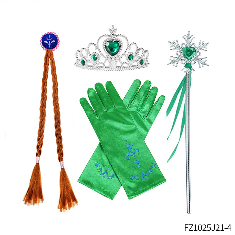 Princesa Aisha vestido de cabello de la princesa de nieve vestido de la princesa de nieve corona varita mágica anillo pendientes set de seis piezas