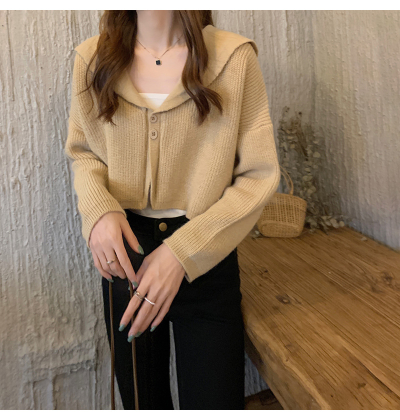 【中国直邮】茵如澜 新款秋冬chic上衣温柔甜辣毛衣针织衫 卡其色