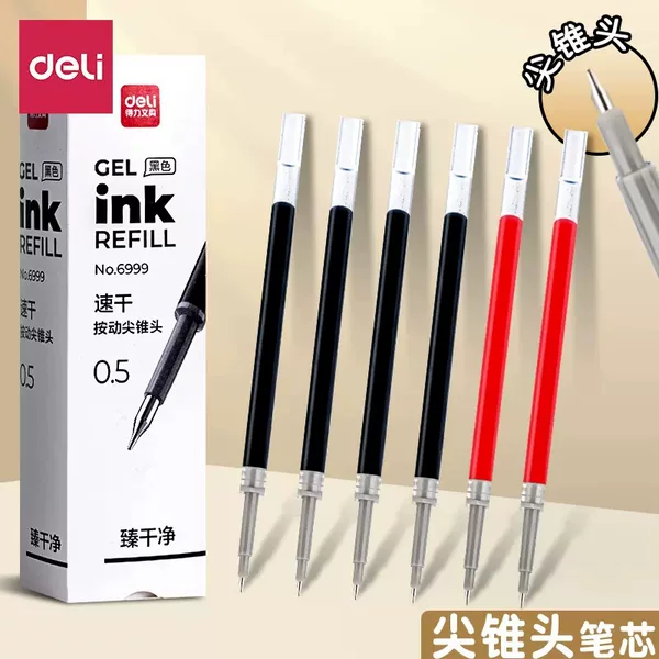 Deli 6999 Gel Pen Refill 0.5mm Quick-Drying Retractable Tip Black Signature Pen Gel Pen Replacement Refill