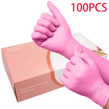 100PCS Disposable Pink Nitrile Gloves Latex Free WaterProof