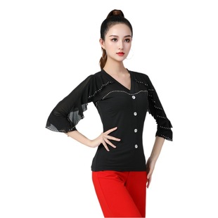 Modern Dance Top Women's New Latin Dance Jitterpa Waltz Ballroom Dance Lotus Sleeve Diamond Elegant Dance Clothes