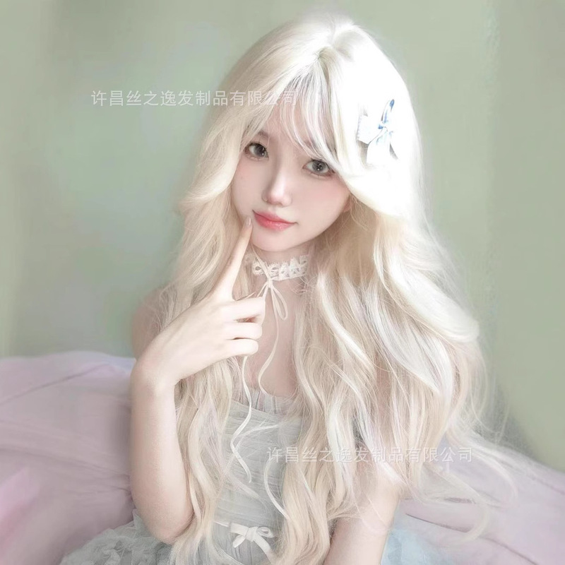 Platinum Wig Real Hair Women's Long Straight Hair Summer Thin Breathable Fashion Natural Seamless Invisible Full Headgear