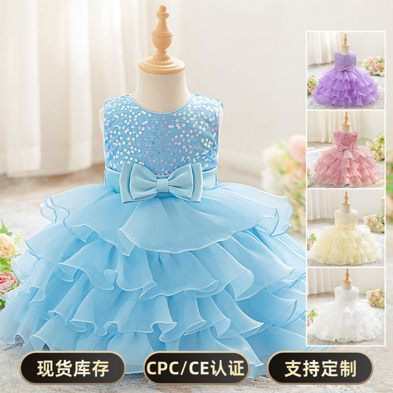 Vestido de niña de nuevo estilo, vestido de princesa sin mangas con lentejuelas, vestido de encaje, vestido de flores para boda