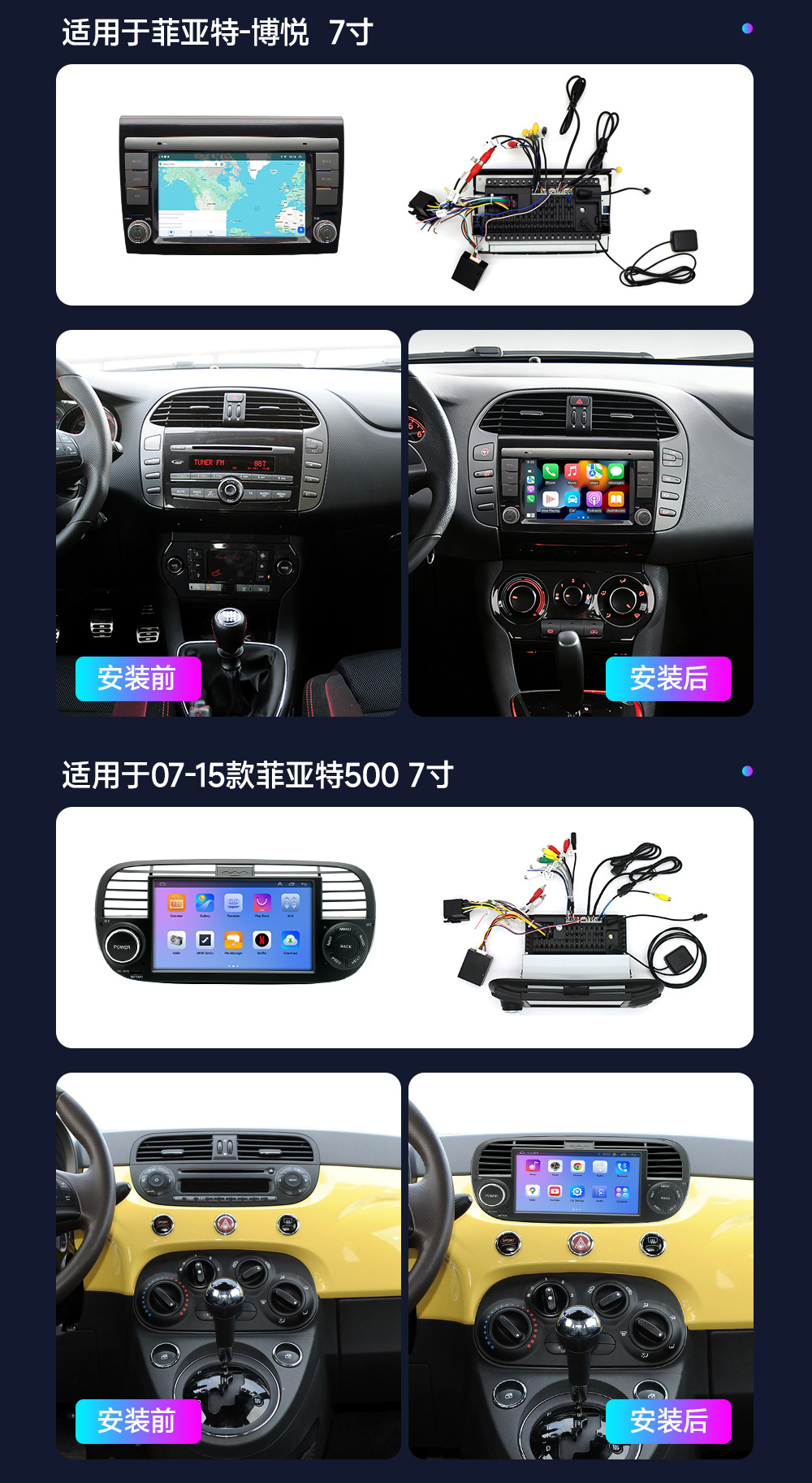 Suitable for 03-12 Fiat 500 Panda Central Control Navigation Screen Lingya Car Reversing Camera Car Navigation