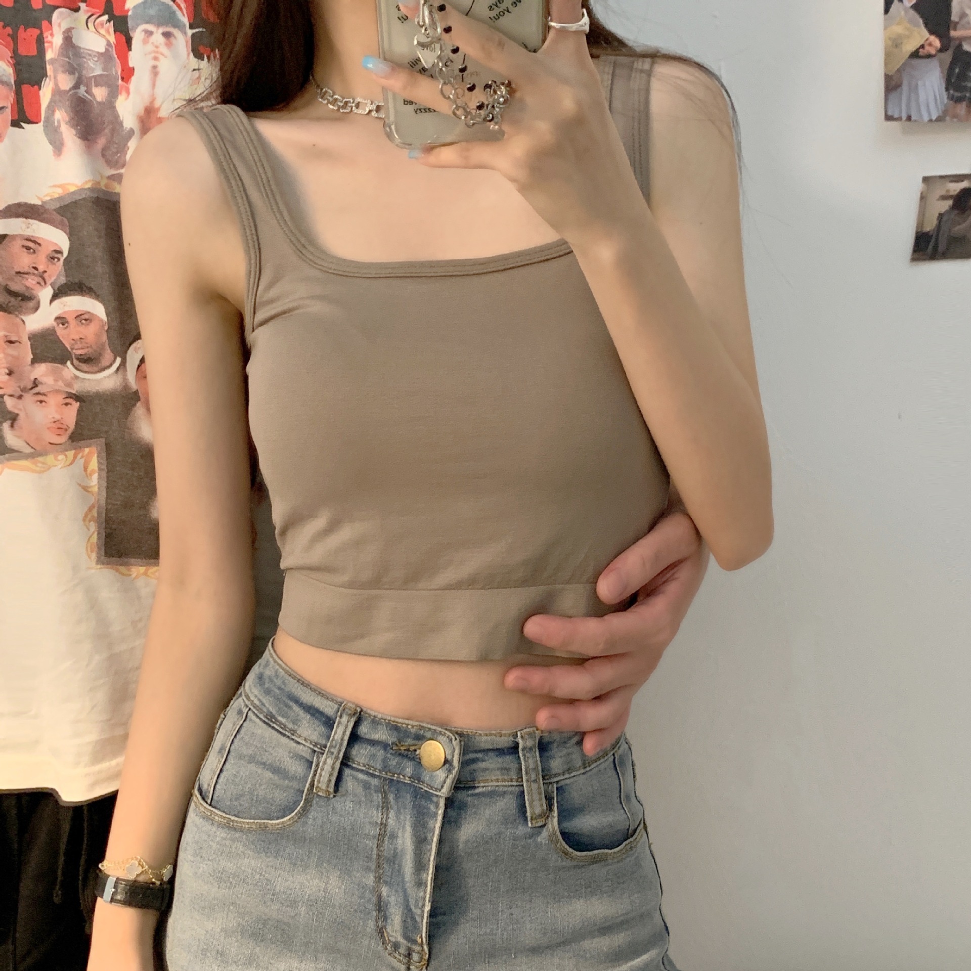 Nuevo 1809 Sling Chaleco con almohadilla en el pecho de las mujeres de una sola pieza inalámbrica deportes belleza espalda ombligo todo partido desgaste exterior base