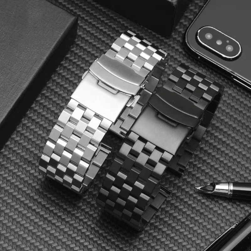 Stainless Steel Trapezoidal Watch Strap Five Beads Tank Solid Belt Water Ghost Series Substitute brushed frosted bracelet
