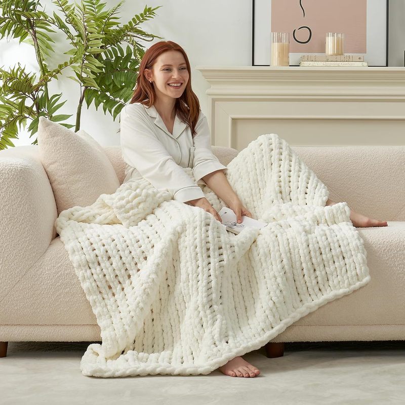 Amazon クロスボーダー厚手のニットブランケット シェニール手編み厚手のウールニットブランケット ホームデコレーション ソファブランケット|undefined