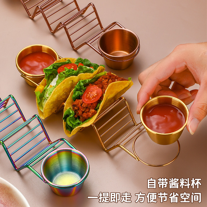Transfronterizo en la acción de acero inoxidable mexicana Pancake rack taco titular rollo rack con salsa taza de maíz rollo rack