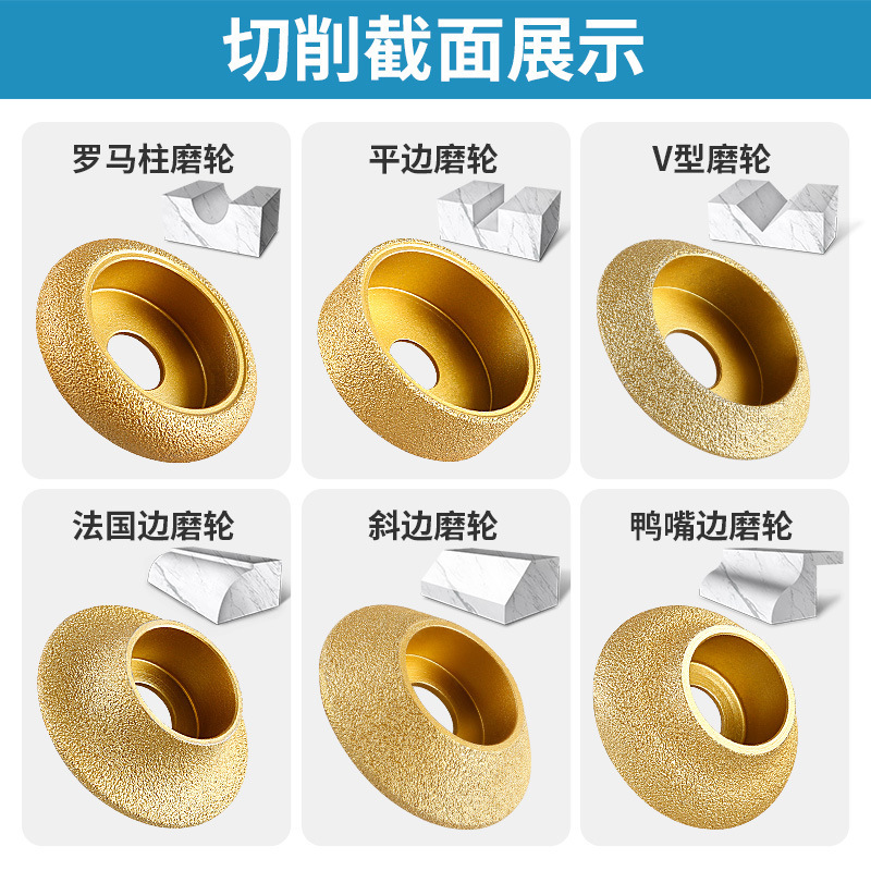 石材研削ホイール大理石花崗岩タイルトリミング面取り神器溝入れ研削円弧サンダ研削ヘッド|undefined