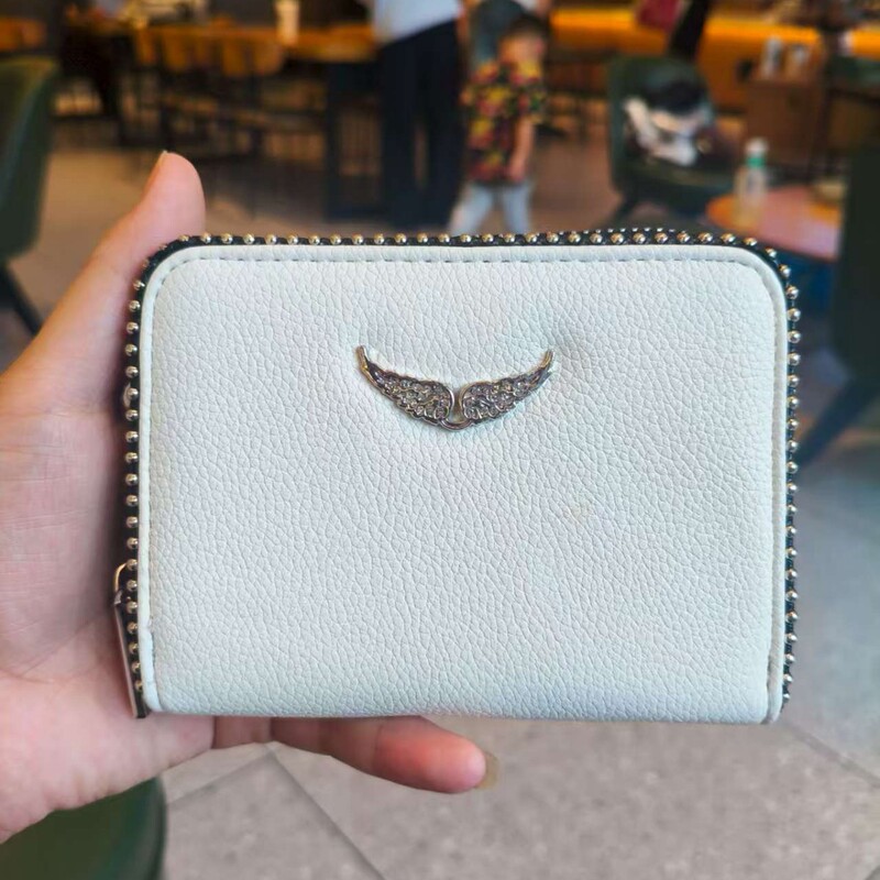 Outer Single Black ZV Wings Hot Drilling Women's Bag PU Metal Chain Bag Wallet Card Bag Denim