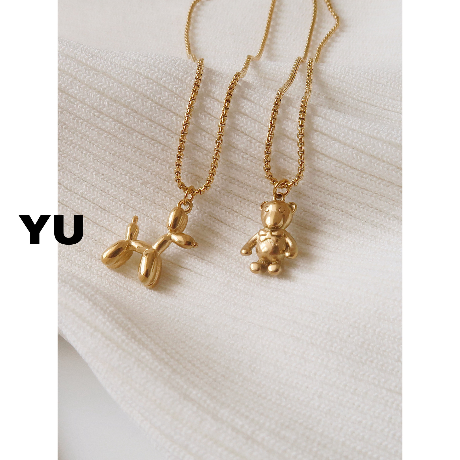 유 보석으로 강아지 곰 목걸이 만화 펜던트 쇄골 체인 Bleo 개에 귀여운 간단한 티타늄 스틸 골드 도금