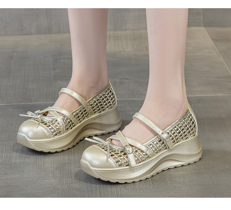 Giày sneaker nữ chunky đế dày dệt kim thoáng khí, phong cách Hàn Quốc, quai chéo, đế dày — Trắng 5097, Vàng 5097, Đen 5097 chi tiết 11
