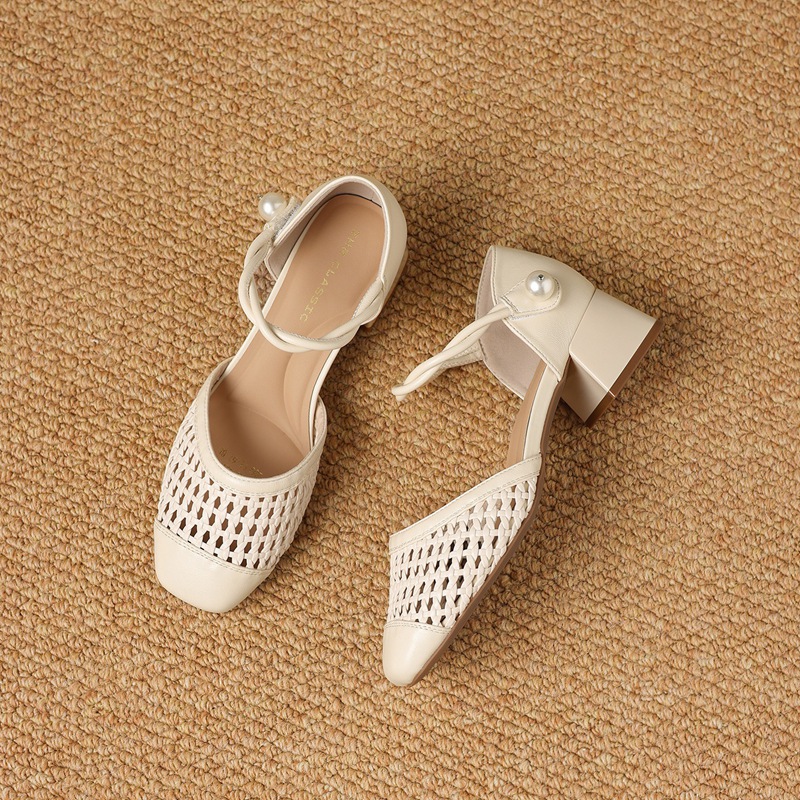 Giày Mary Jane nữ quai ngang dệt lưới thoáng khí, đế mềm — BL765 Màu be